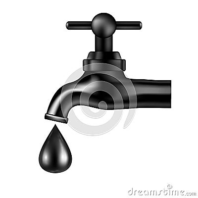 Black tap with oil drop on white background. Vector illustration. Vector Illustration