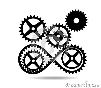 Black tape with teeth mobius loop and gears. Drive transmission. Number eight 8 Vector Illustration