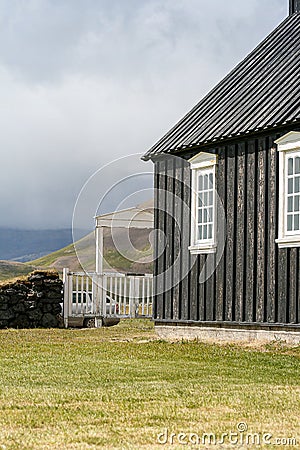 Iceland, 2008, June, BÃºÃ°akirkja, black timber church on the seashore in Iceland Editorial Stock Photo