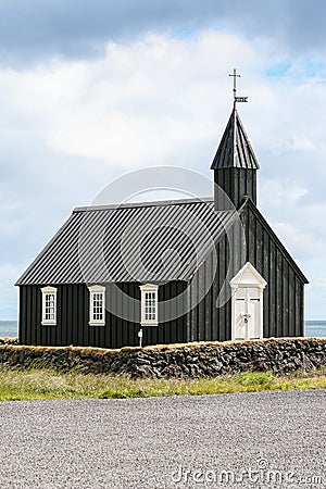 Iceland, 2008, June, BÃºÃ°akirkja, black timber church on the seashore in Iceland Editorial Stock Photo