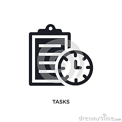 black tasks isolated vector icon. simple element illustration from time management concept vector icons. tasks editable logo Vector Illustration