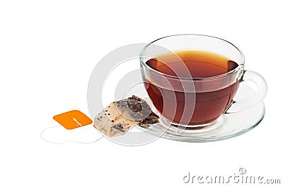 Black tea cup and teabag near Stock Photo