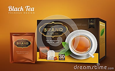 Black tea package design Vector Illustration