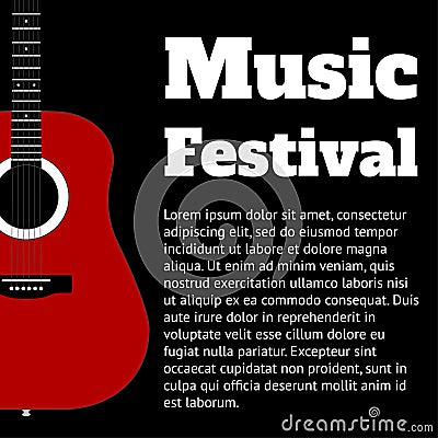 Black Template for banner or poster with guitar and place for text Vector illustration Cartoon Illustration