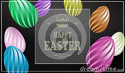 Black texture Easter composition with a frame with a silhouette of abstract eggs of various colors Vector Illustration