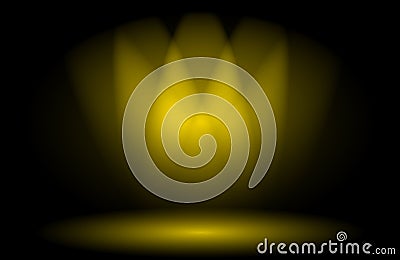 Black Theater Stage Background With 8 golden Spotlights Cen. Stock Photo