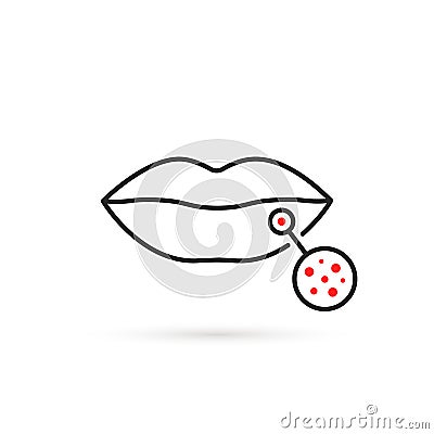 black thin line lips with red rash Vector Illustration