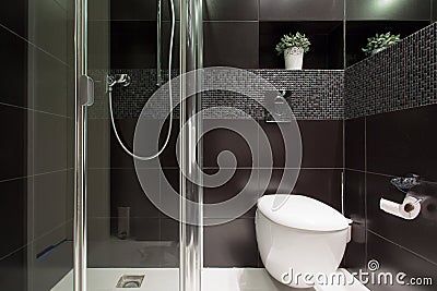 Black tiles at the bathroom Stock Photo