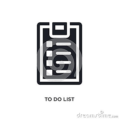 black to do list isolated vector icon. simple element illustration from gym and fitness concept vector icons. to do list editable Vector Illustration