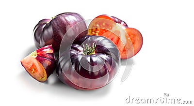 Black tomato, fresh ripe natural bio tomatoes close-up. Tasty organic Black Beauty tomato isolated on white Stock Photo