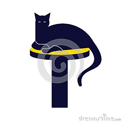 Black tomcat lies on cat bed Vector Illustration