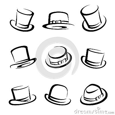 Black top hat set. Vector Vector Illustration