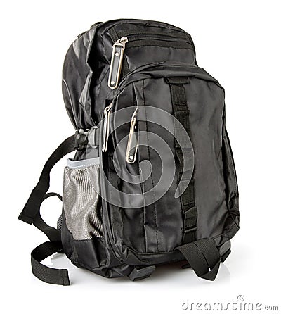 Black tourist backpack isolated Stock Photo