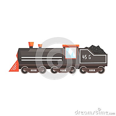 Black train locomotive. Colorful cartoon illustration Vector Illustration