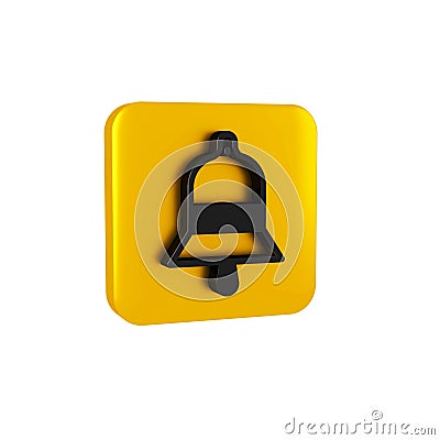 Black Train station bell icon isolated on transparent background. Yellow square button. Stock Photo