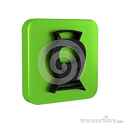 Black Tram and railway icon isolated on transparent background. Public transportation symbol. Green square button. Stock Photo