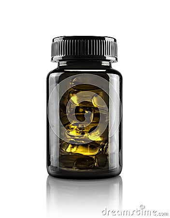 Black transparent glass supplement product bottle Stock Photo