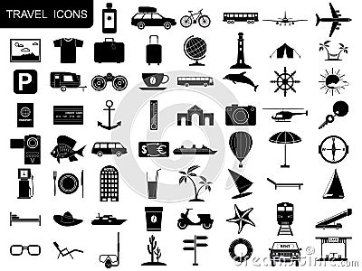 Black travel icons Vector Illustration