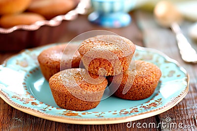 Black treacle financiers cake, elegant French pastries with a veil of powdered sugar the dark cakes Stock Photo