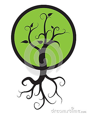 Black tree with roots isolated white background Vector Illustration