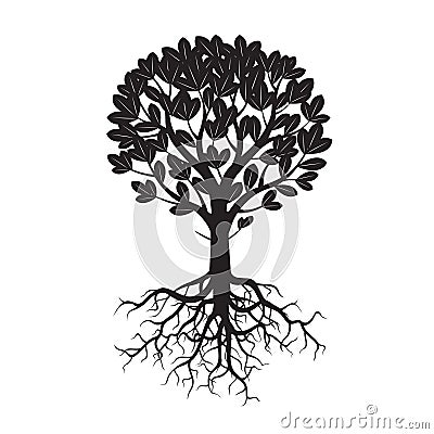 Black Tree and Roots. Vector Illustration. Stock Photo