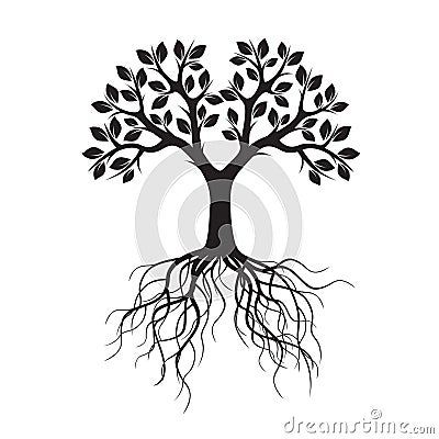 Black Tree with Roots. Vector Illustration. Stock Photo