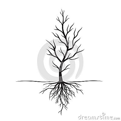 Black Tree with roots. Vector Illustration and natural element. Vector Illustration