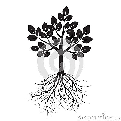 Black Tree and Roots. Vector Illustration. Stock Photo