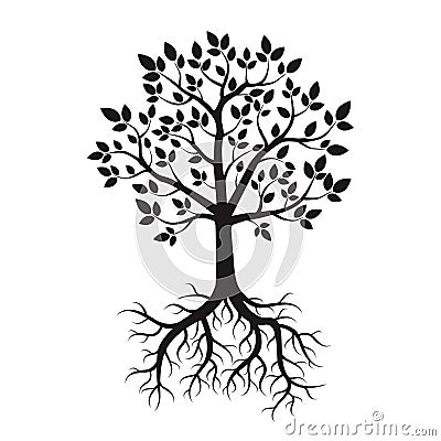 Black Tree and Roots. Vector Illustration. Stock Photo