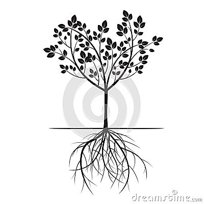 Black Tree and Roots. Vector Illustration. Stock Photo