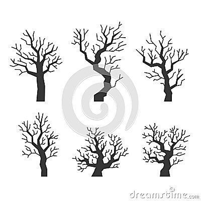 Black Tree Silhouettes Set on White Background. Vector Vector Illustration