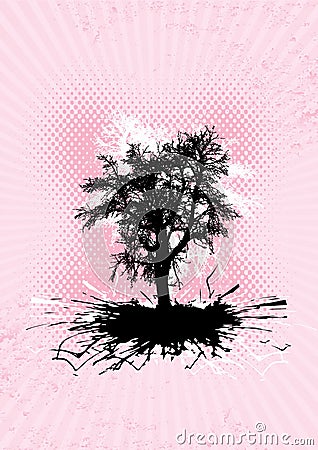 Black tree with splash roots. Vector Illustration