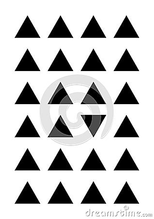 Black triangles on transparent background. Abstract geometrical poster. Geometrical shapes - one is different from the rest. Vector Illustration