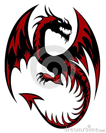 Black tribal dragon tattoo on white background Cartoon Illustration