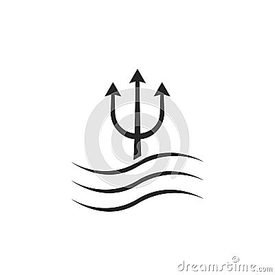 Black trident icon with waves Vector Illustration