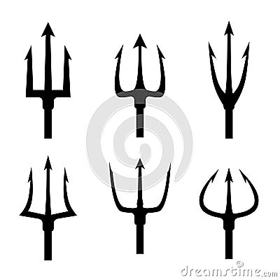 Black trident silhouette vector set Vector Illustration