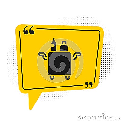 Black Trolley for food and beverages icon isolated on white background. Yellow speech bubble symbol. Vector Vector Illustration