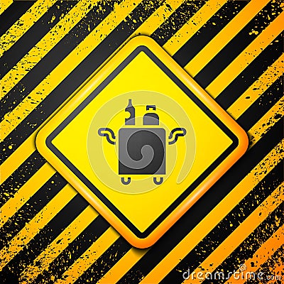 Black Trolley for food and beverages icon isolated on yellow background. Warning sign. Vector Vector Illustration