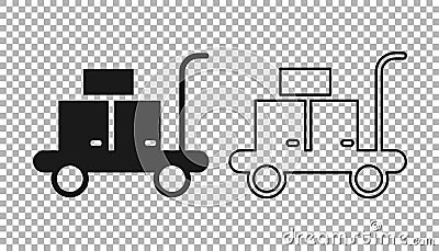 Black Trolley suitcase icon isolated on transparent background. Traveling baggage sign. Travel luggage icon. Vector Stock Photo