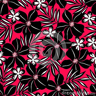 Black tropical flower on red background. Vector Illustration