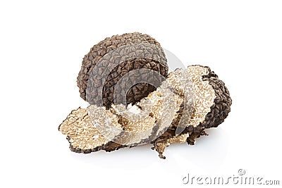 Black truffle and slices on white Stock Photo