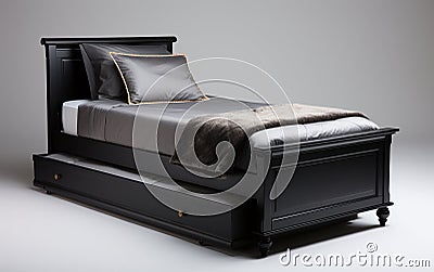 Black trundle bed on a white background -Generative Ai Stock Photo