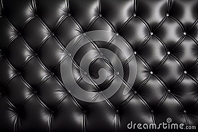 Black tufted leather background. Button tufted leather sofa texture. Created using generative AI. Stock Photo