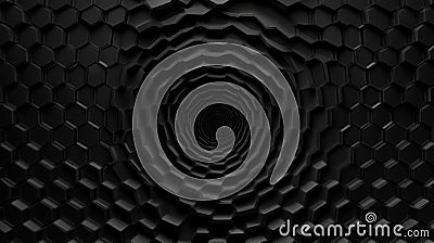 A black tunnel made of hexagonal tiles, creating a sense of depth and abstraction, ideal for futuristic or technological Stock Photo