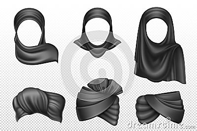 Black turban and hijab, indian and arab headdress Vector Illustration