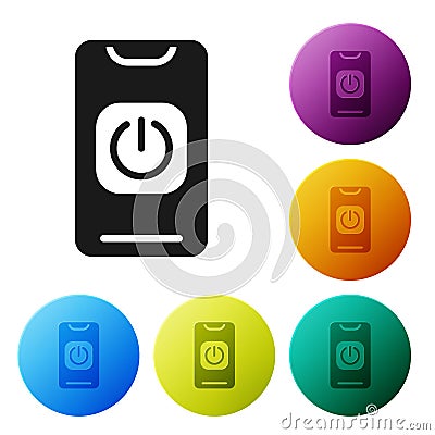 Black Turn off robot from phone icon isolated on white background. Set icons in color circle buttons. Vector Stock Photo