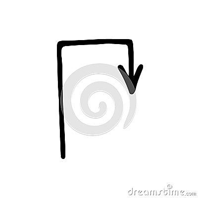 Black turning right arrow vector icon. Hand-drawn vector illustration of a pointer Cartoon Illustration