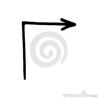 Black turning right arrow vector icon. Hand-drawn vector illustration of a pointer Cartoon Illustration