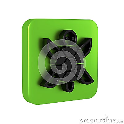 Black Turtle icon isolated on transparent background. Green square button. Stock Photo