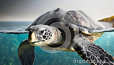 black turtle in the sea. Stock Photo